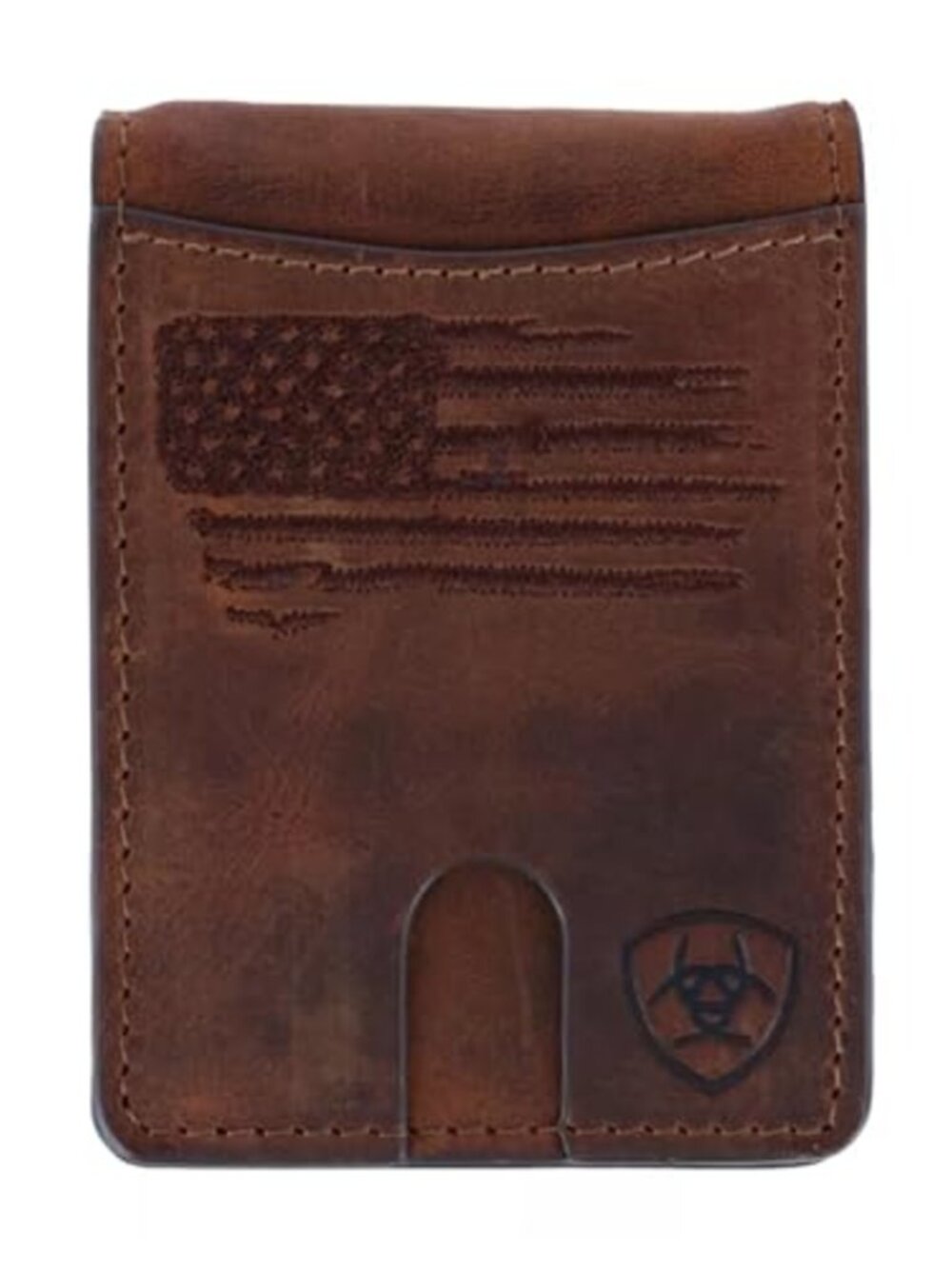 Genuine Leather Bifold Money Clip Wallet USA Flag Western Slim